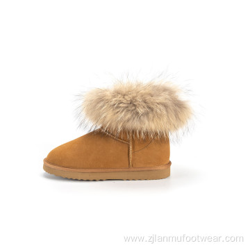 Raccoon Fur Collar Snow Boots